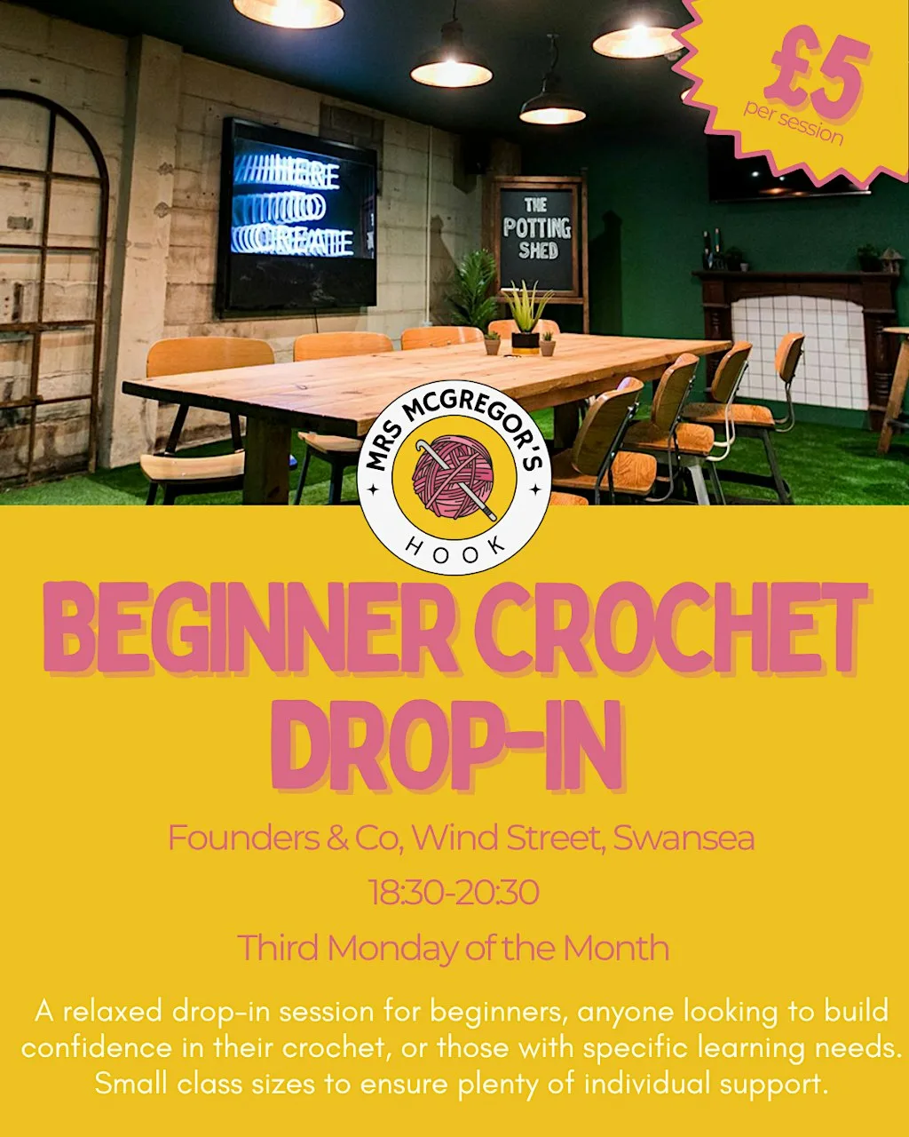 Beginners Crochet Drop-in - Founders & Co at Founders & Co. Swansea