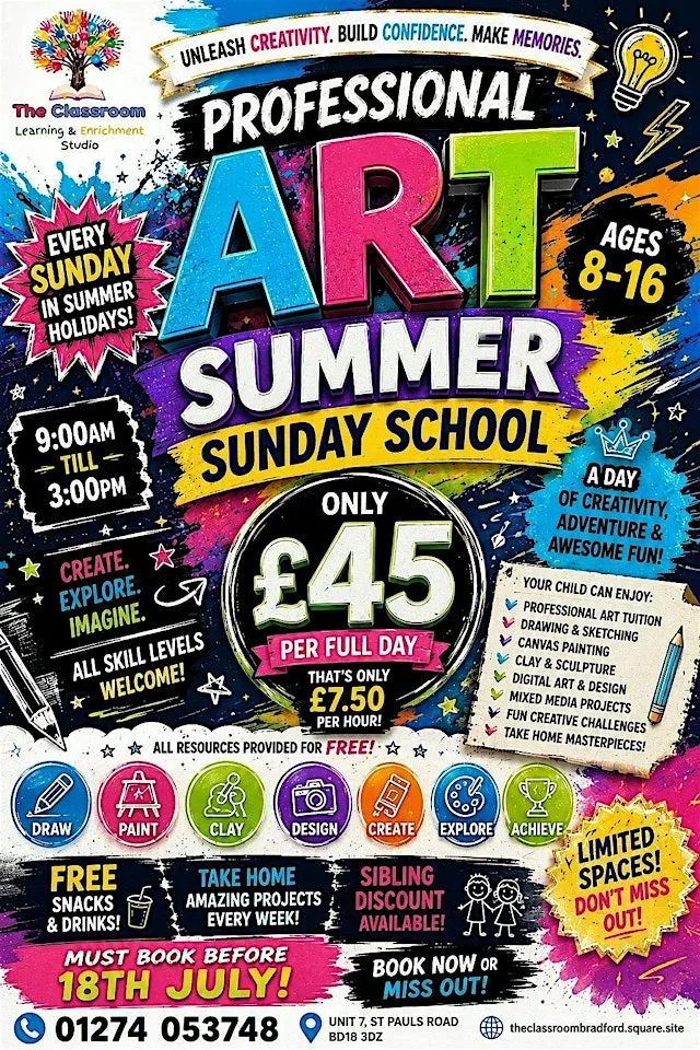Summer Art Camp for kids in Bradford at The Classroom Bradford Ltd