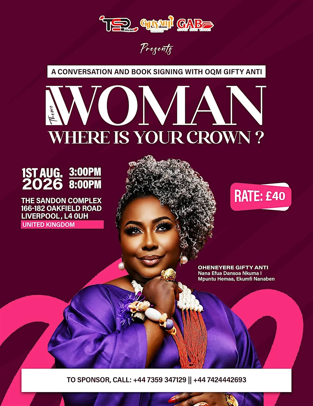 WOMAN WHERE IS YOUR CROWN at The Sandon Comples