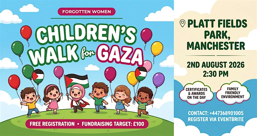 Children’s Walk for Gaza in Manchester Platt Fields Park at Platt Fields Park