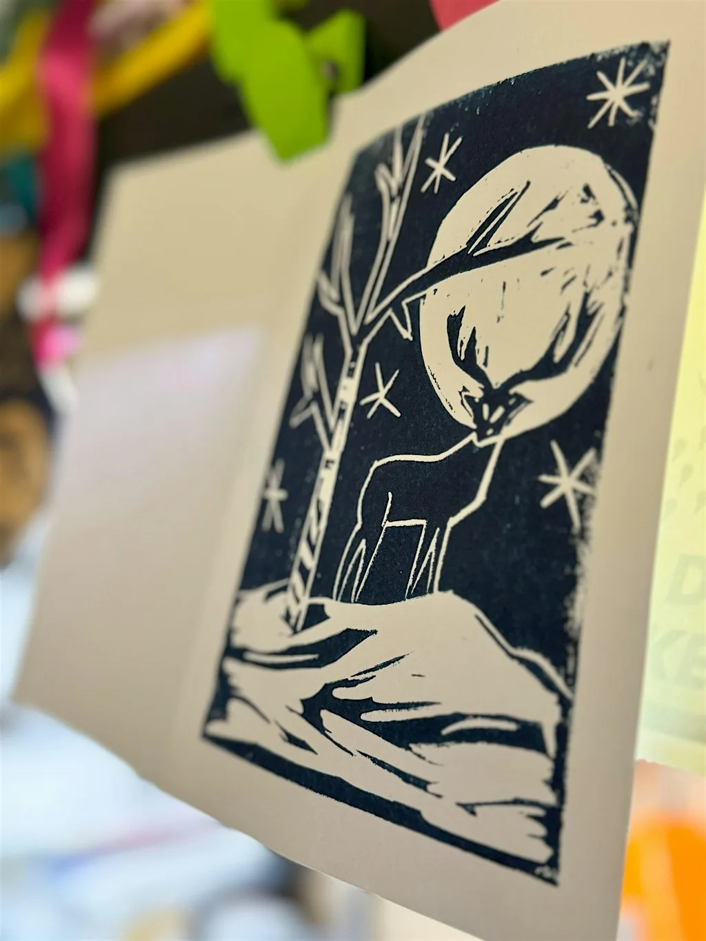 Linocut Christmas Cards at Shrewsbury Library