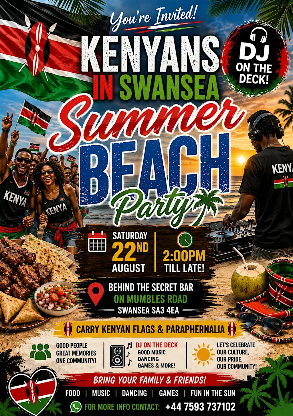 KENYANS IN SWANSEA SUMMER BEACH PARTY at The Secret Beach Bar & Kitchen