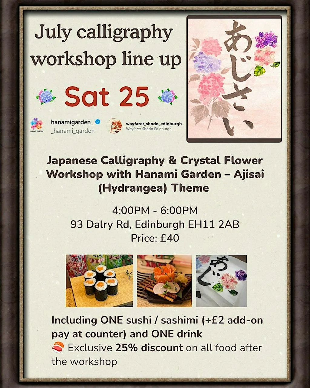 Japanese Calligraphy & Crystal Flower Workshop – Ajisai (Hydrangea) Theme at 93 Dalry Rd