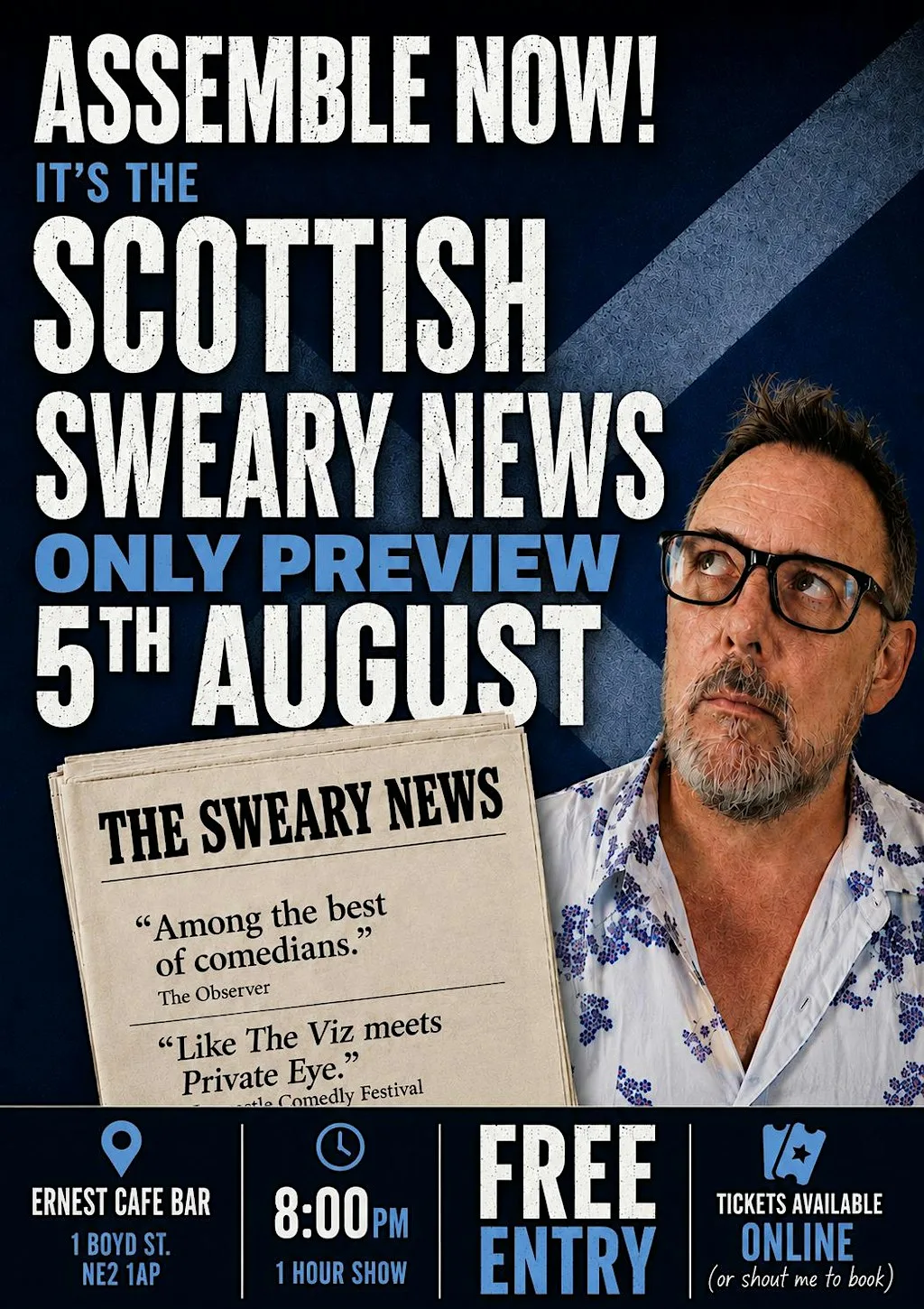 Assesmble Now! It's The Scottish Sweary News at Ernest Cafe Bar