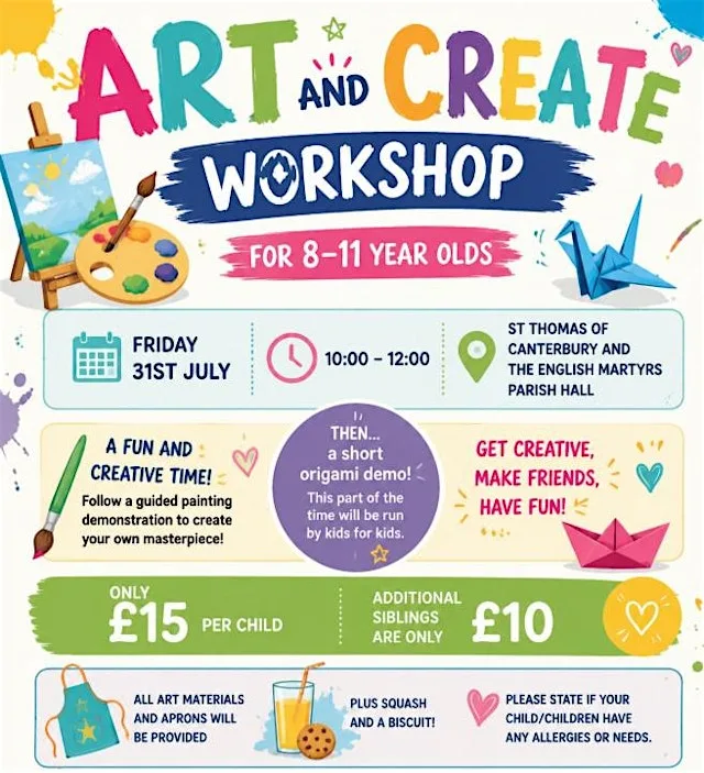 Art, Craft and Create for 8-11 year olds at St Thomas Of Canterbury & The English Martyrs, Parish Village Hall