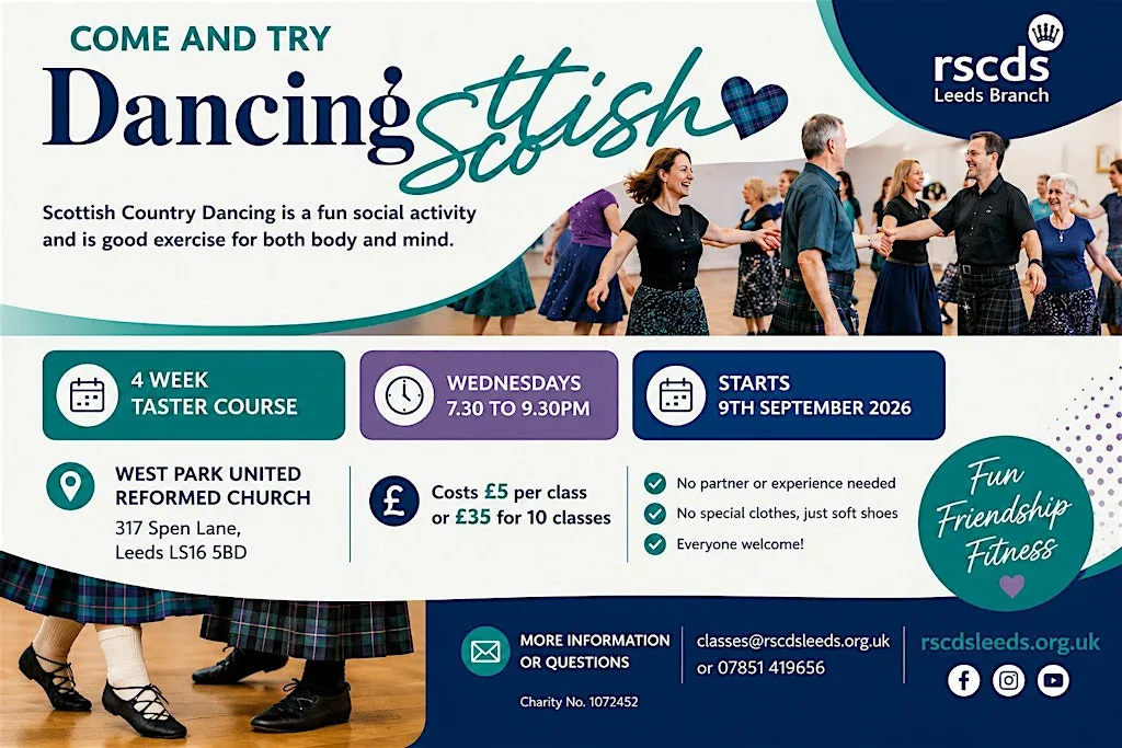 Scottish Dance Beginners Class - Wednesday evening at West Park United Reformed Church, Spen Lane, Leeds