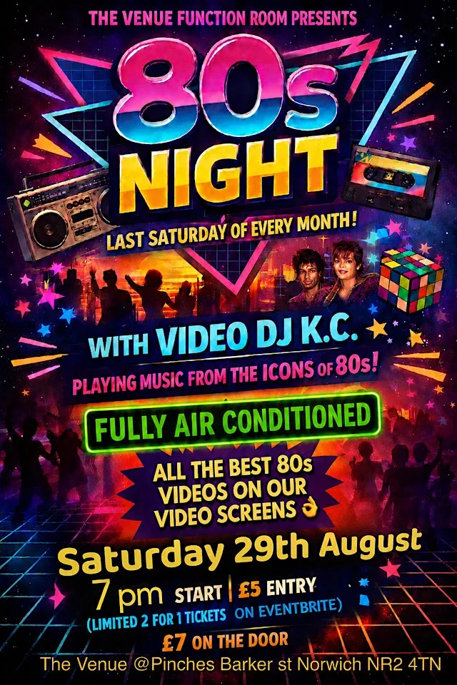 80s MUSIC VIDEO NIGHT NORWICH @ THE VENUE LAST SATURDAY EVERY MONTH