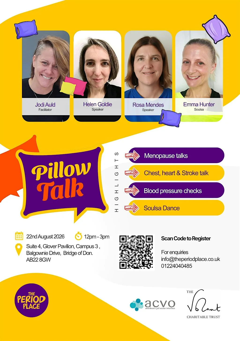 Pillow Talk: Ladies Health and Wellbeing Hangout at Suite 4, Glover Pavilion, Campus 3, Balgownie Drive, Bridge of Don.