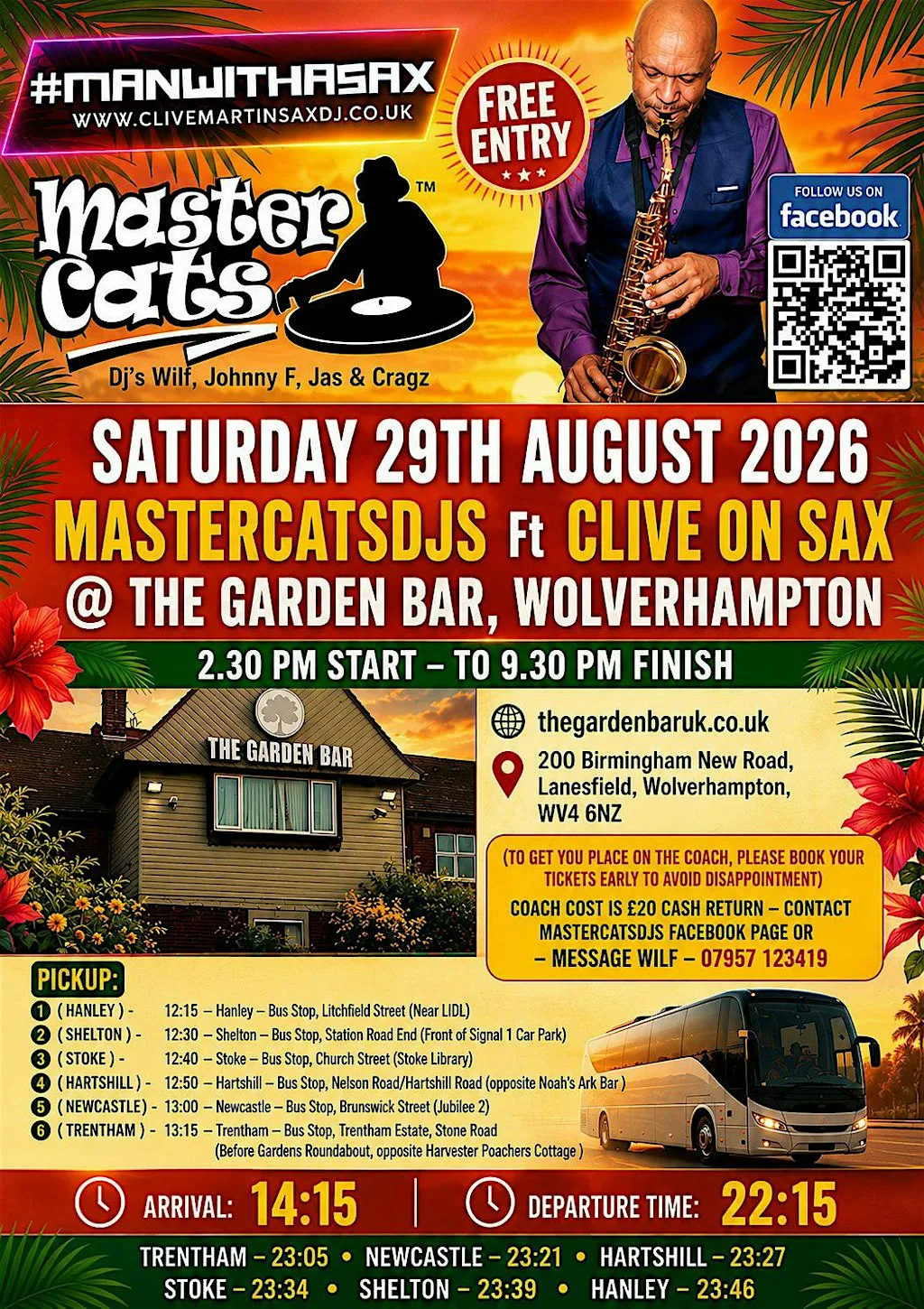 Mastercatsdjs & Clive on Sax @Garden Bar Wolverhampton - Sat 29th August
