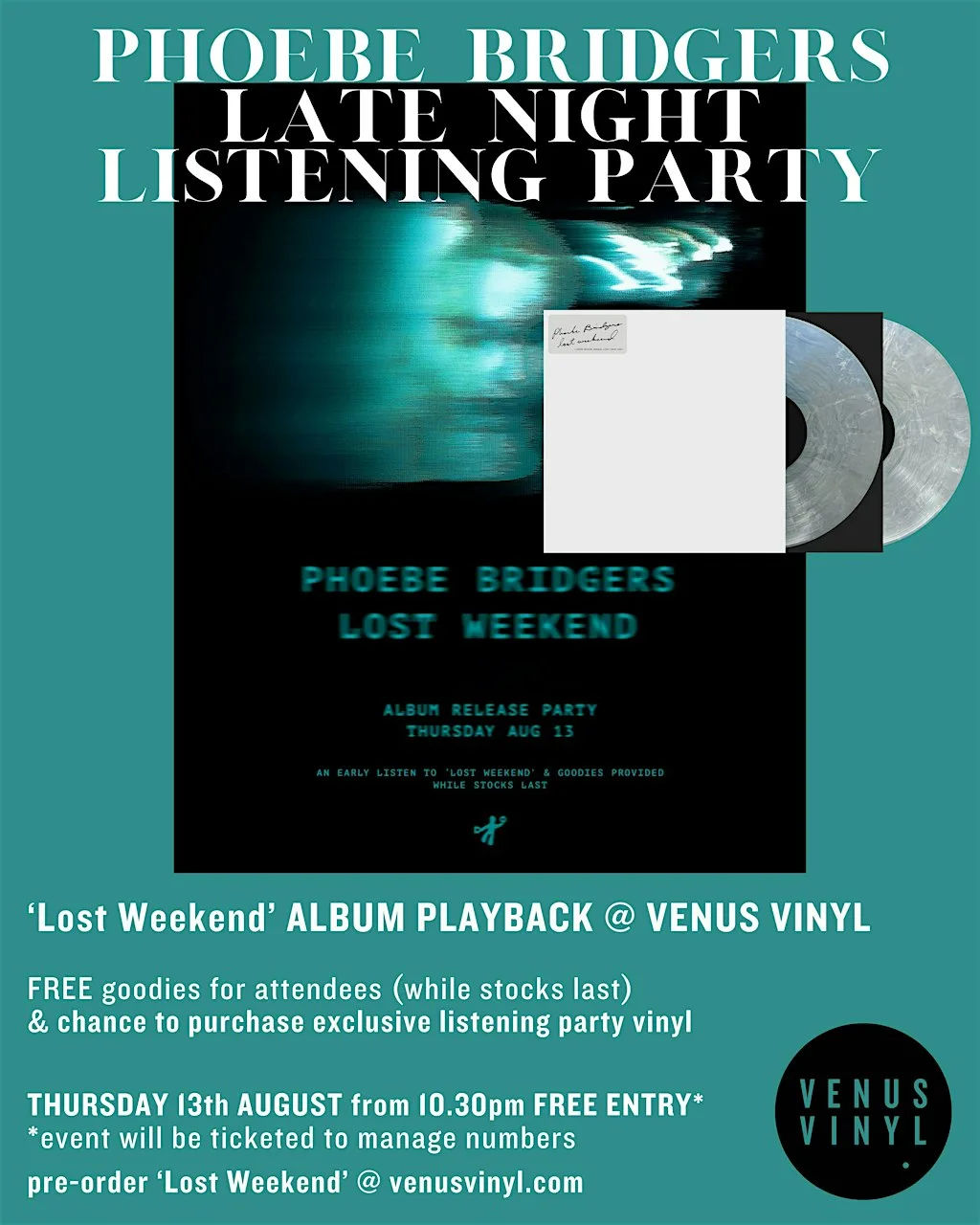 PHOEBE BRIDGERS LATE NIGHT LISTENING PARTY at Venus Vinyl