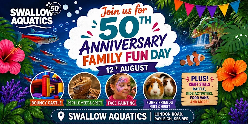 Swallow Aquatics 50th Birthday 12th August 2026 at Swallow Aquatics Rayleigh