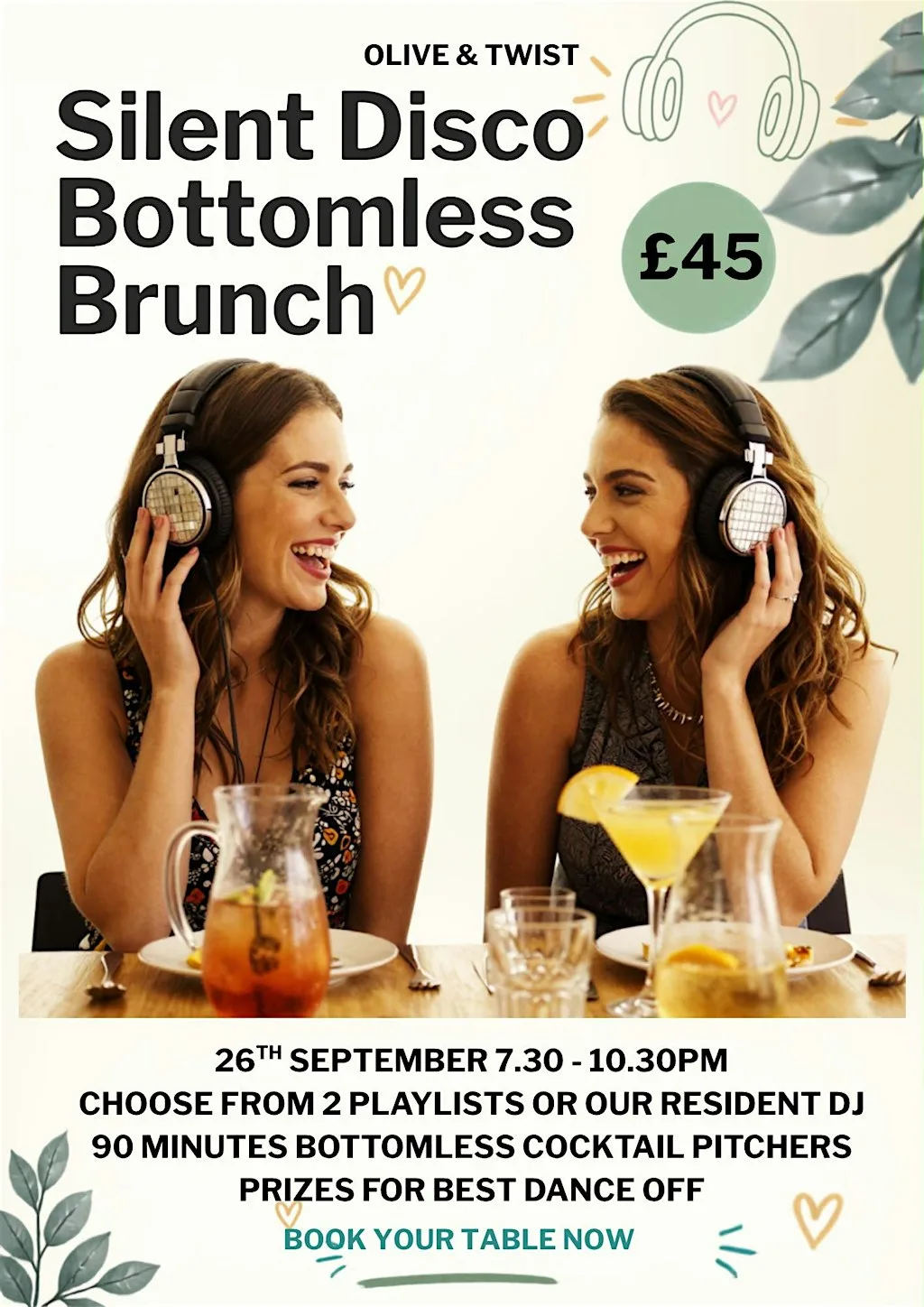 Silent disco bottomless brunch at Olive & Twist - Plymouth City Centre