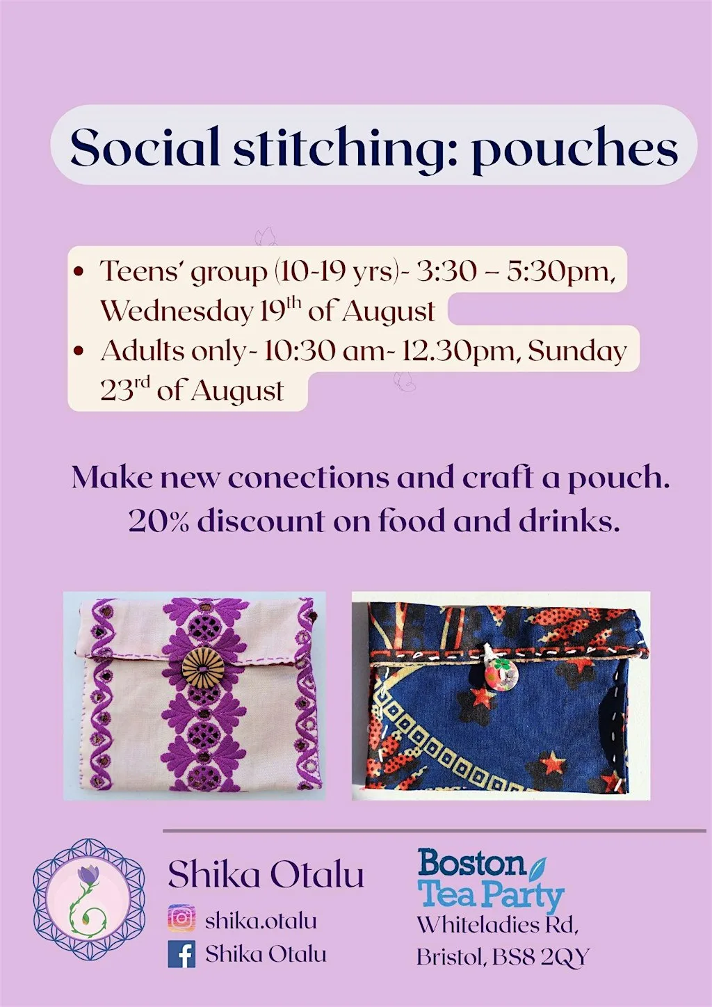 Teens' social stitching: pouches