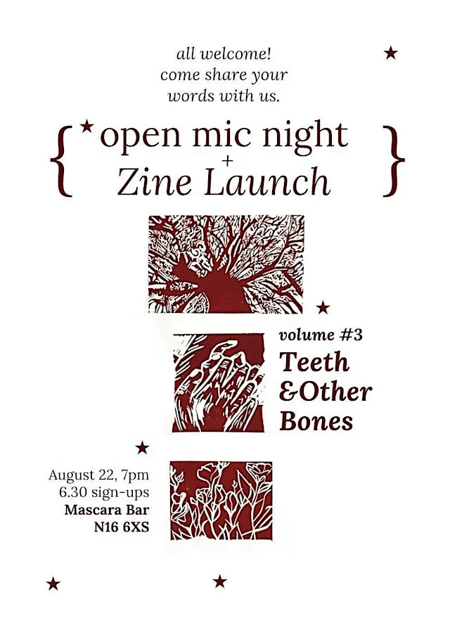 Teeth & Other Bones Vol 3 Zine Launch and Open Mic Night at Mascara Bar