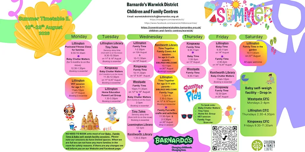 Summer Part II. Timetable - NO NEED TO BOOK at Lillington Children & Family Centre
