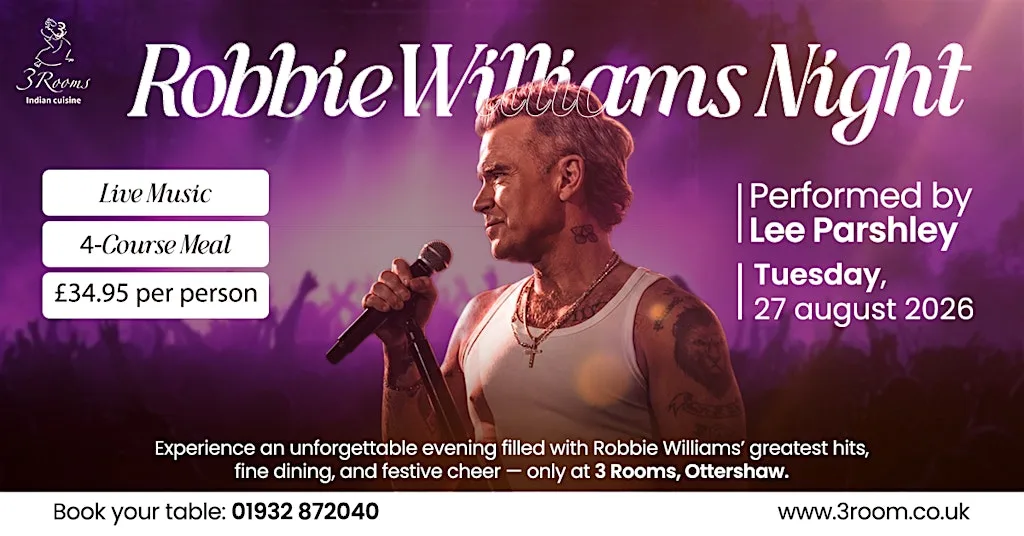 Robi Williams Tribute Night with a 4 course dining experience at Ottershaw,Chertsey