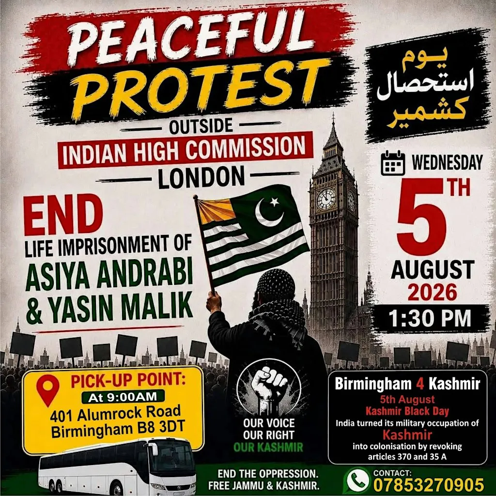 Coaches from Birmingham at 9am -Protest - Indian High Commission London
