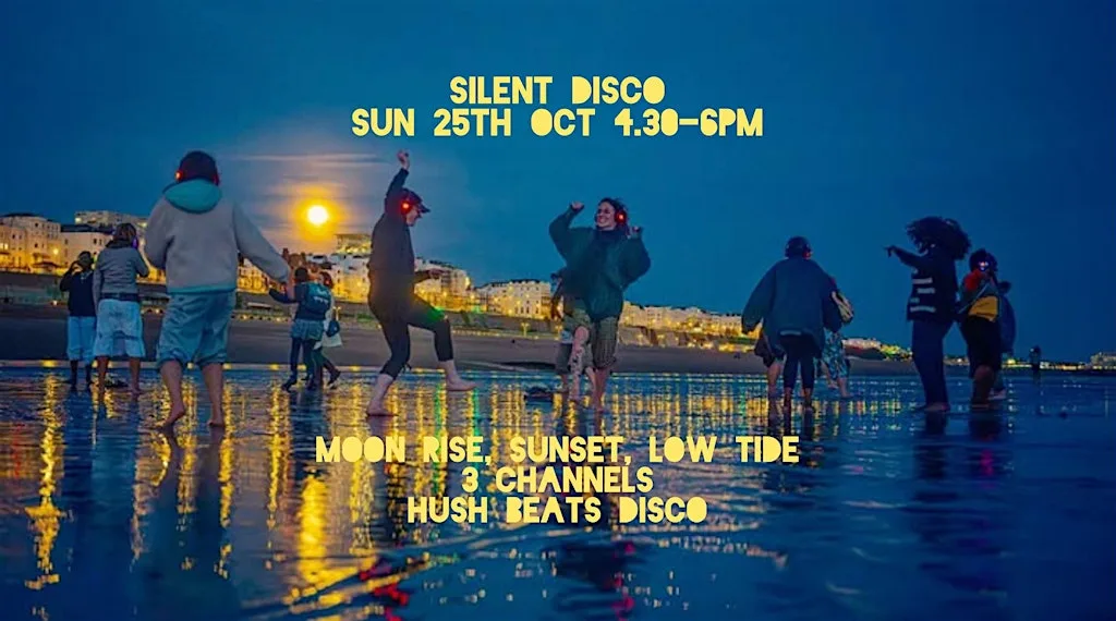 Daylight Disco Club- Low tide silent disco, shoreline EAST side Palace pier at Brighton Beach. East side of Brighton Palace Pier