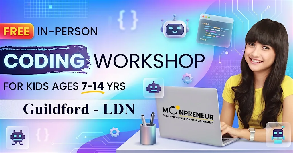 Free In-person Coding Class in Guildford For Kids Ages 7-14 Years