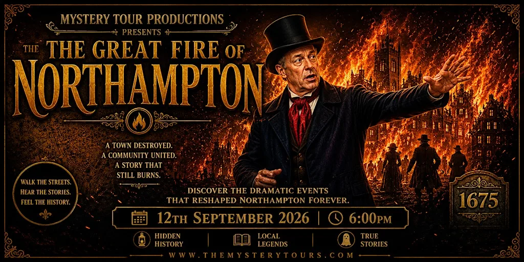 The Mystery Tours 'The Great Fire of Northampton' at St Peter's Church, Northampton (Outside main gate)