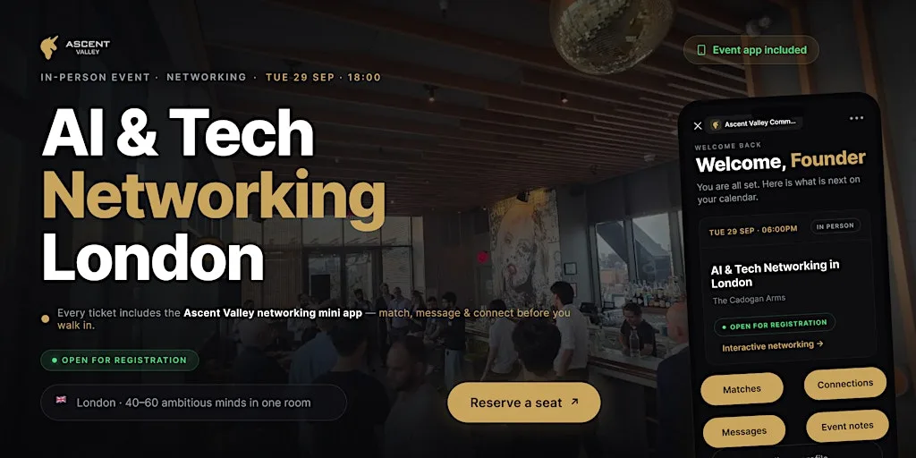AI & Tech Networking Event in London by Ascent Valley at The City Pride