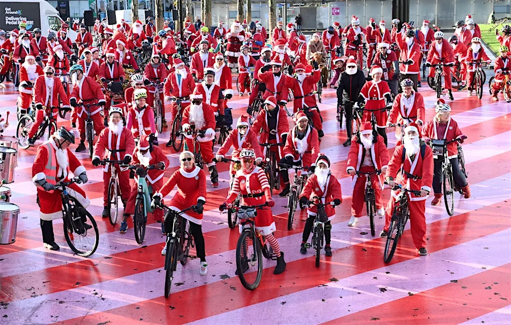 Cycling Santas MK 2026 at Station Square, Central Milton Keynes