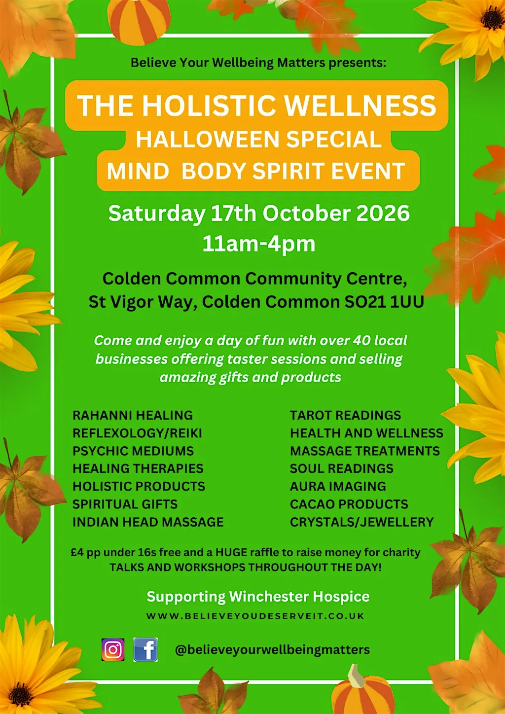 The Holistic Wellness HALLOWEEN Mind Body Spirit Event at Colden Common Community Centre