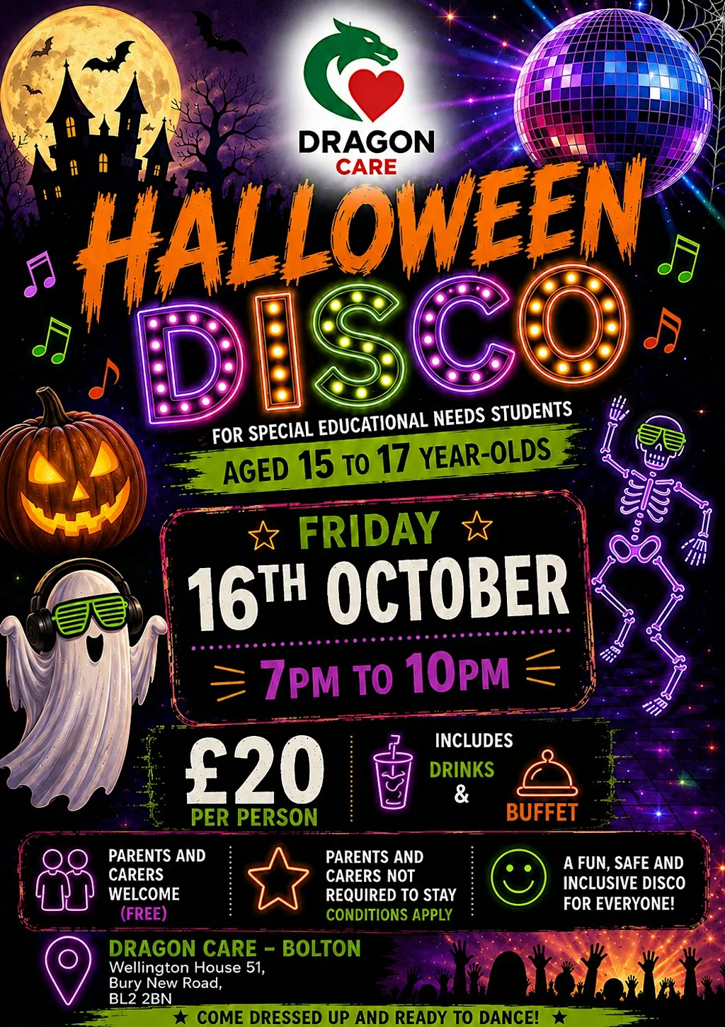 Halloween Disco Dragon Care - Ages 15 - 17 at 51 Bury New Rd