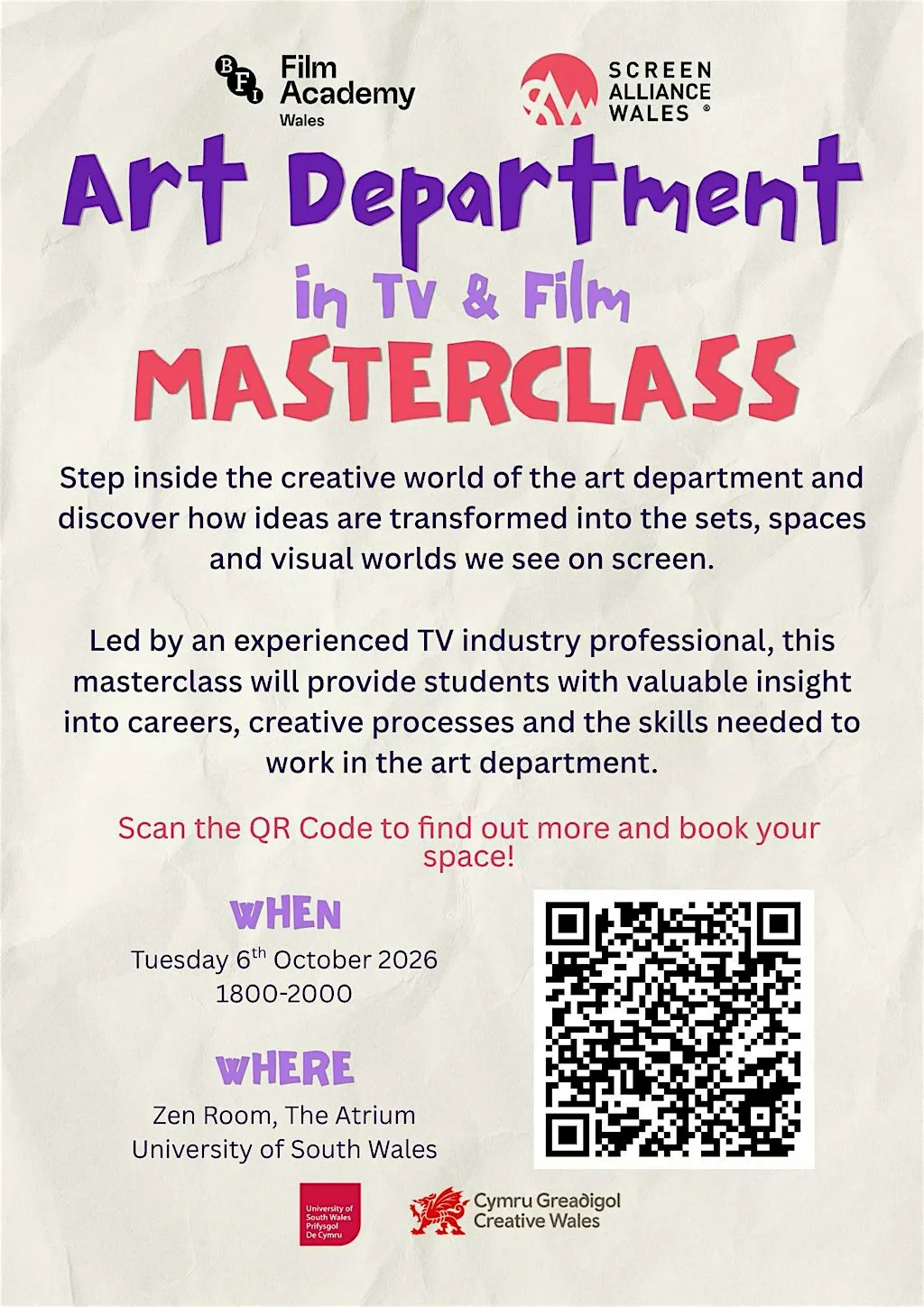 Art Department in TV & Film Masterclass at University of South Wales, Cardiff Campus