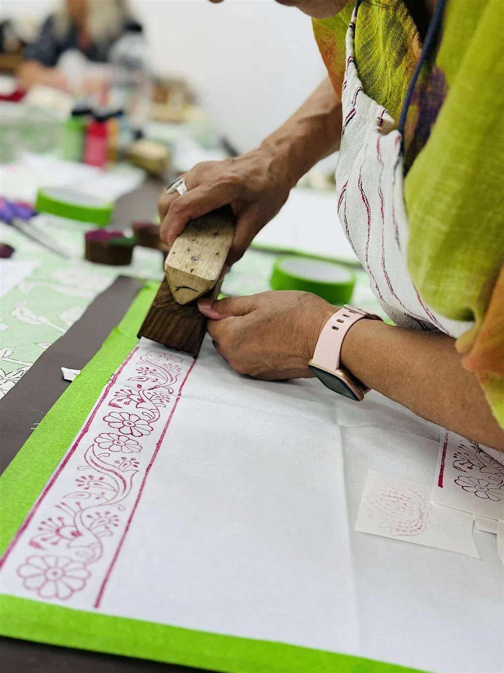 Indian Woodblock Printing Workshop ~ Tea Towel & Greeting Card at Ewyas Harold Craft Centre