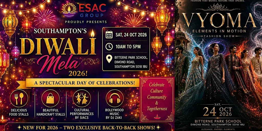 Southampton's Diwali Mela 2026 — Free Show Bookings (Krishna & VYOMA) at Bitterne Park School, Southampton