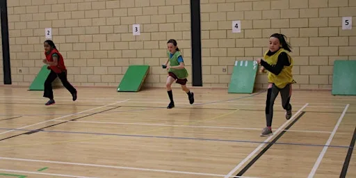 Year 3 Sportshall Athletics Skills Festival at Durham University Queen's Campus Sports Centre