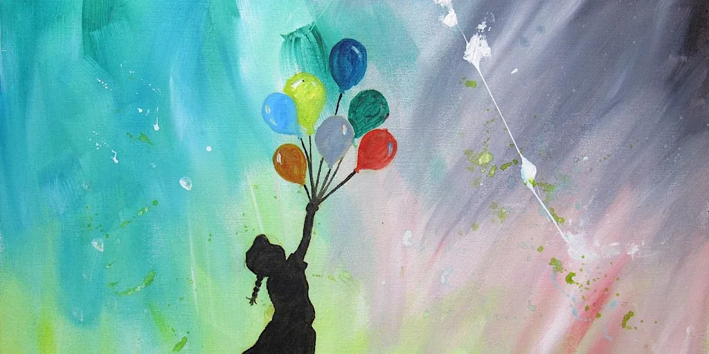 Sip & Paint Street Art Flying Balloon Girl at London Art Bar, Holborn