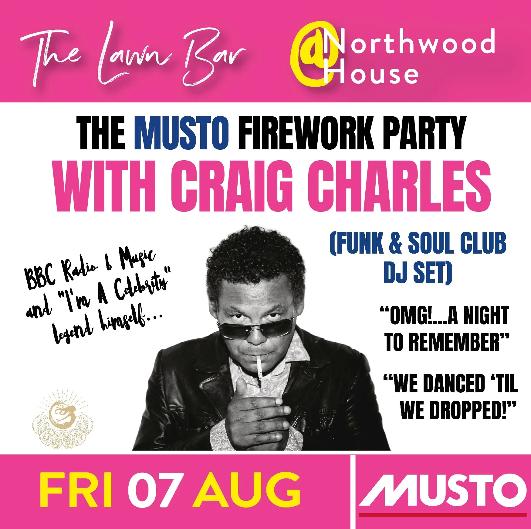 Lawn Bar Presents – ‘The Musto Firework Party’ with Craig Charles