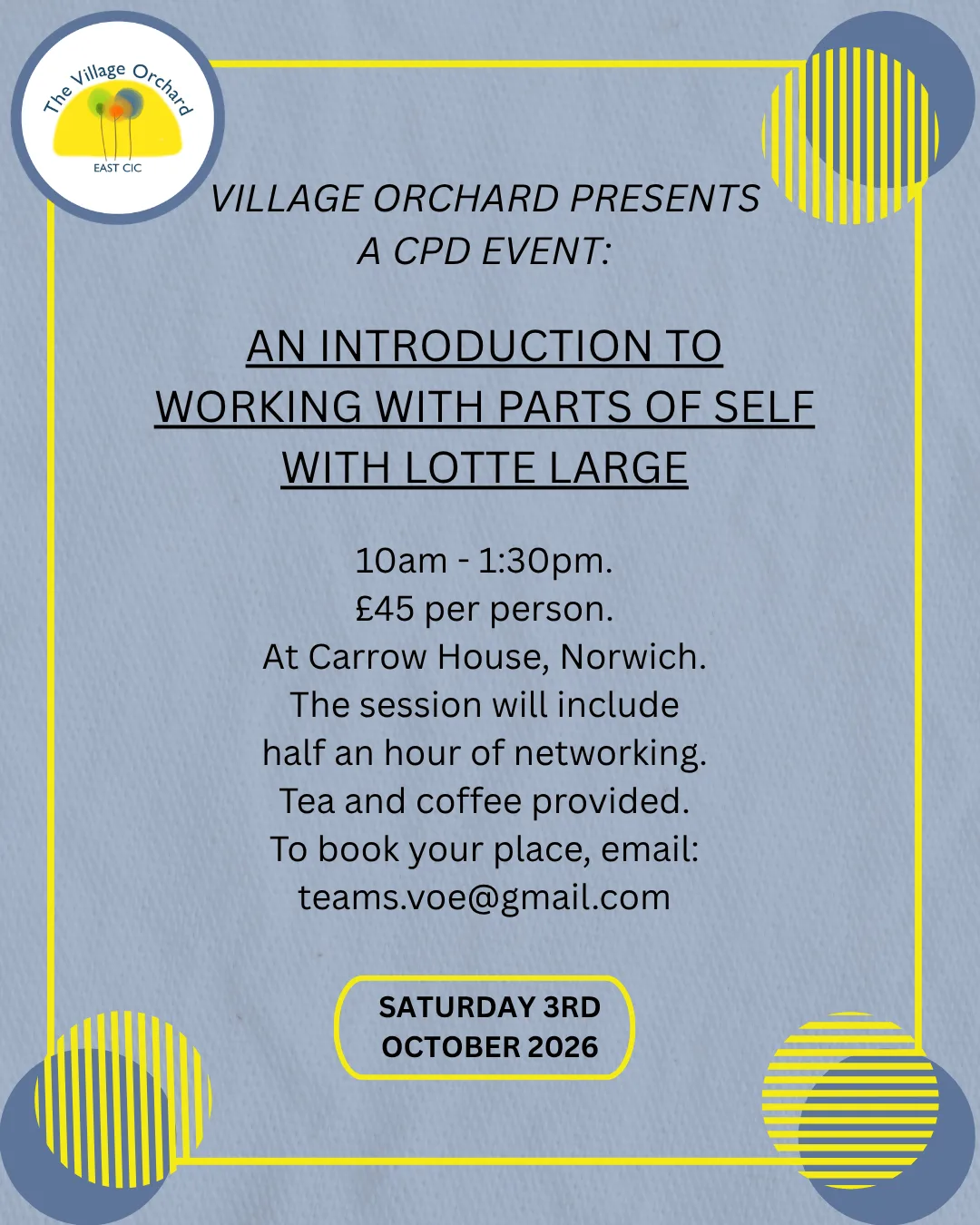Village Orchard East – An introduction to working with parts of self with Lotte Large