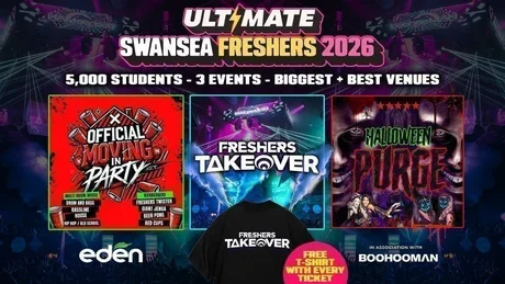 20% OFF EXAM SALE ✅ 24 HOURS ONLY ⏰ ULTIMATE SWANSEA FRESHERS 2026 ⚡️ Sold Out 15 years Running! 👕 FREE T-shirt with Every Ticket!