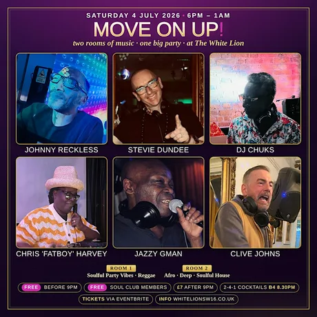 MOVE ON UP! The 1st Saturday of the month party returns with 6 DJ's.