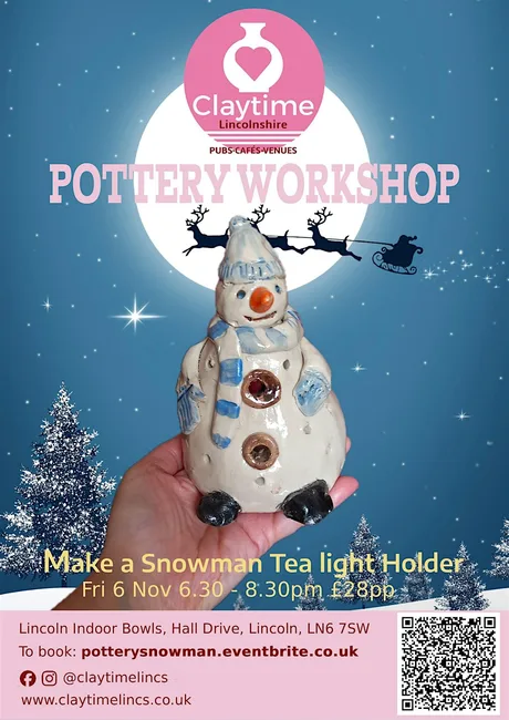 Snowman Tea Light Holder Pottery workshop, Lincoln Indoor Bowls