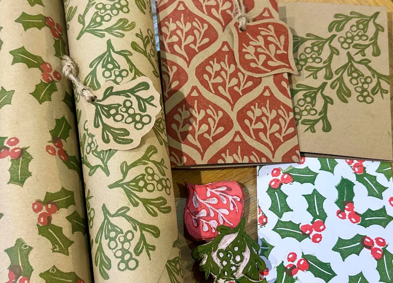 Festive Card and Gift Wrap Lino Printing