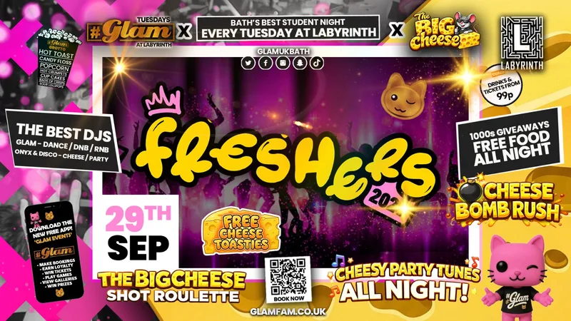 😻 GLAM x The BIG CHEESE 🧀 | 👻🧛🏻🧛🏾♀️🧟 HALLOWEEN 2026!! 🦇🐈⬛🧟♀️🎃 Tickets and Drinks from 99p!‼️Every Tuesday at Labyrinth 😻