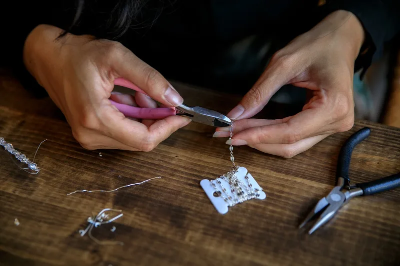 Hand stitch and unique wire pins for Mixed Media Jewellery