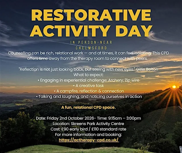 In person. Restorative Activity Day for Counsellors and Psychotherapists UK