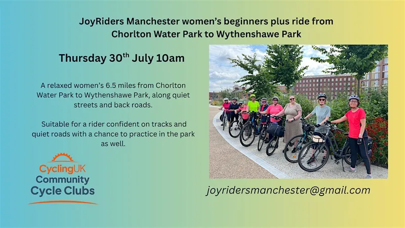 JoyRiders beginners ride from Chorlton Water Park to Wythenshawe Park