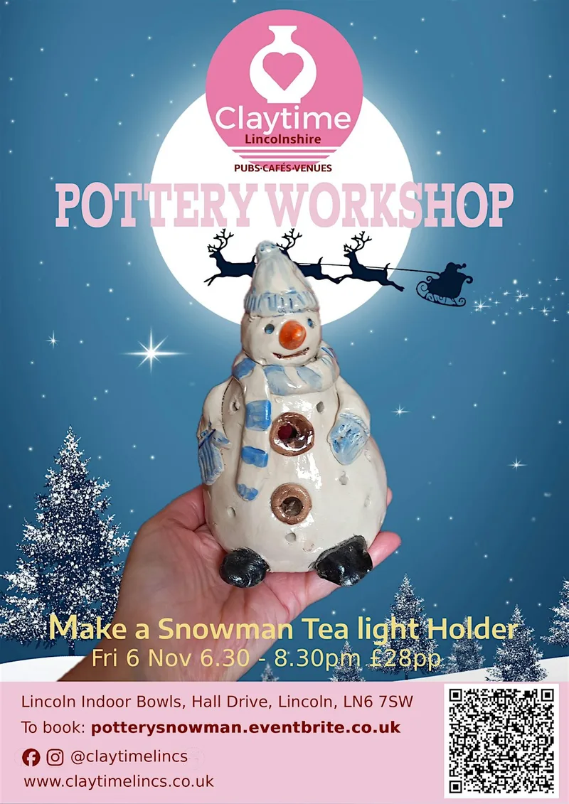 Snowman Tea Light Holder Pottery workshop, Lincoln Indoor Bowls