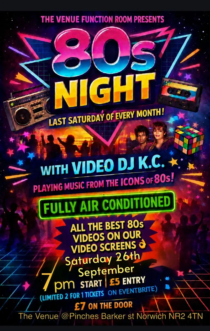 80s MUSIC VIDEO NIGHT NORWICH @ THE VENUE LAST SATURDAY EVERY MONTH